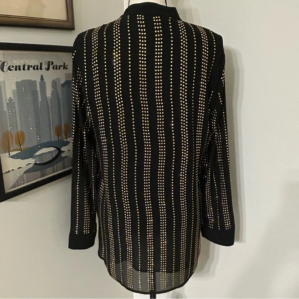 Michael Kors Black and Gold Embellished Tunic Blouse SZ M